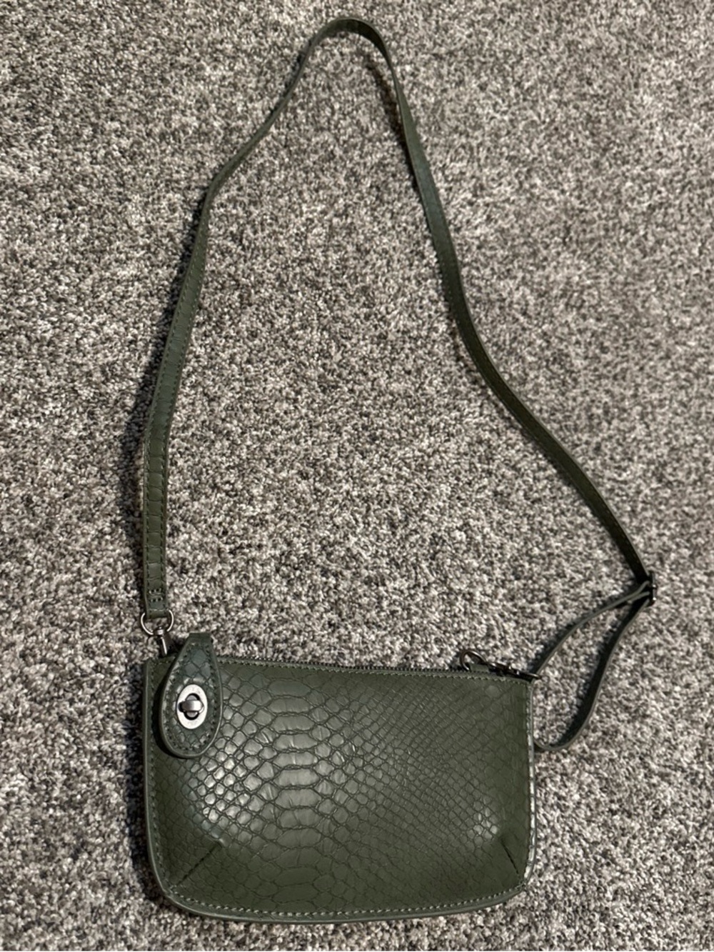 Joy Susan Olive Green Crossbody Bag - Faux Croc Texture